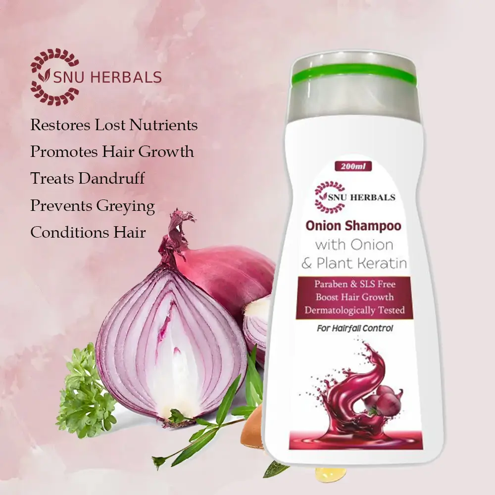 Onion shampoo with onion and plant keratin for hair fall control
